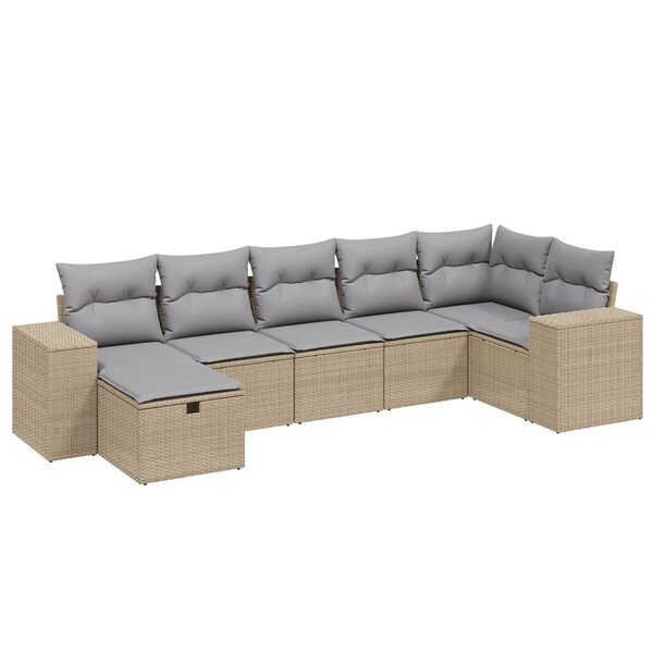 vidaXL Salon de jardin avec coussins 7Pièces mélange beige résine tressée