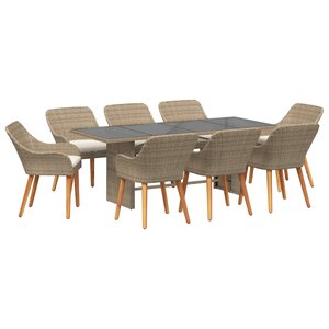 vidaXL Ensemble de salle à manger pour jardin 9 pc Beige polyrotin