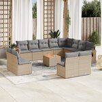 vidaXL Salon de jardin et coussins 13 Pièces mélange beige résine tressée