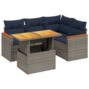 vidaXL Salon de jardin 5 Pièces avec coussins gris résine tressée