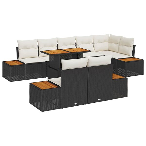 vidaXL Ensemble de salle à manger pour jardin Manuel 9 Pièces Beige Noir
