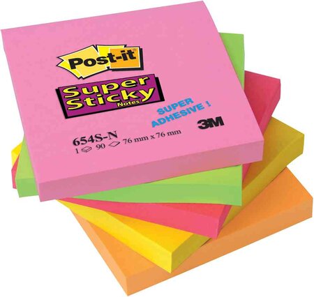 Post-it Notes repositionnables Super Sticky Néon,127 x 76 mm POST-IT