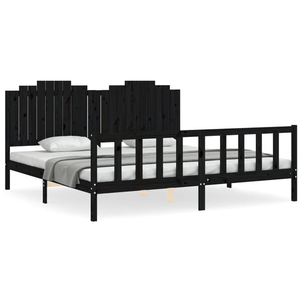 vidaXL Cadre de lit avec tête de lit noir 200x200 cm bois massif