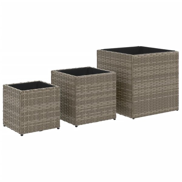 vidaXL Jardinières d'extérieur 3 Pièces gris résine tressée