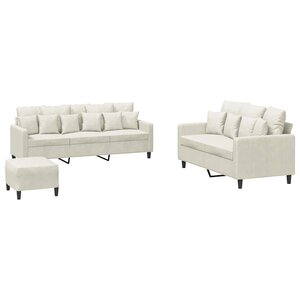 vidaXL Ensemble de canapés 3 Pièces avec coussins Crème Velours