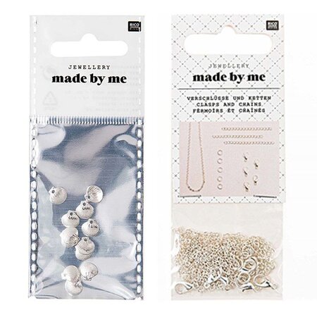 12 mini perles coquillages + fermoirs épais et chaînes argentés