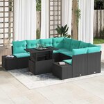 vidaXL Ensemble de canapé de jardin 9 Pièces Noir et Bleu polyrotin