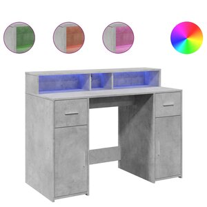 vidaXL Bureau et lumières LED gris béton 120x55x91cm bois d'ingénierie