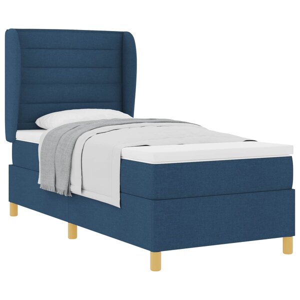 vidaXL Lit à ressorts avec matelas gris foncé 90x190 cm Bleu tissu