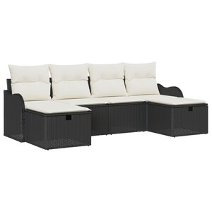 Ensemble de canapé de jardin de 6 pièces vidaXL avec coussins en rotin noir