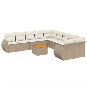 vidaXL Salon de jardin 11 Pièces avec coussins beige résine tressée