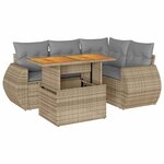 vidaXL Salon de jardin avec coussins 5 Pièces beige résine tressée