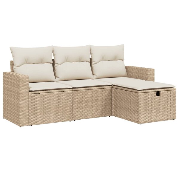 vidaXL Salon de jardin avec coussins 4 Pièces beige résine tressée