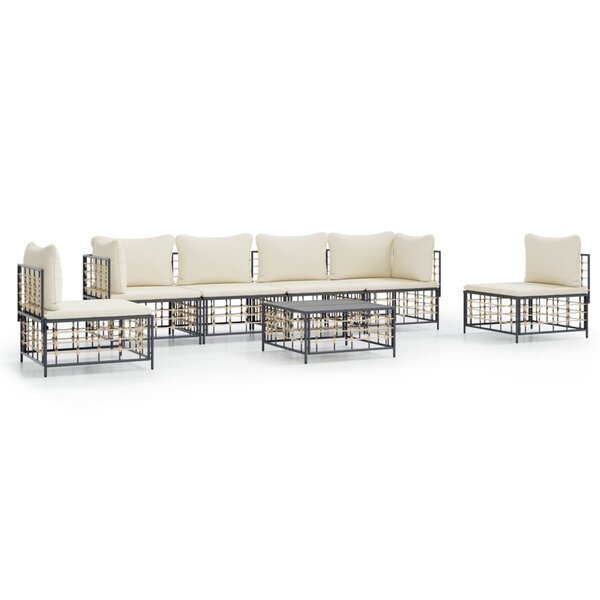 vidaXL Salon de jardin 7 Pièces avec coussins anthracite résine tressée