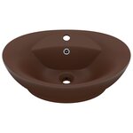 vidaXL Lavabo ovale à trop-plein Marron foncé mat 58 5x39 cm Céramique