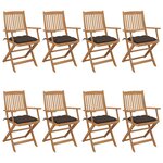 vidaXL Chaises pliables de jardin lot de 8 avec coussins Bois d'acacia