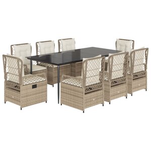 vidaXL Ensemble à manger de jardin et coussins 9 Pièces beige Poly rotin