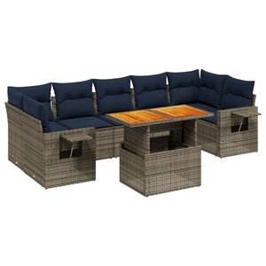 vidaXL Salon de jardin 8 Pièces avec coussins gris résine tressée