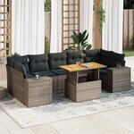vidaXL Salon de jardin 8 Pièces avec coussins gris résine tressée