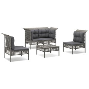 vidaXL Salon de jardin 5 Pièces avec coussins Gris Résine tressée