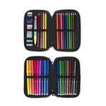 Plumier à 2 compartiments avec contenu Sunset  noir et vert