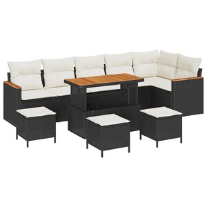 vidaXL Ensemble de canapé de jardin 10 Pièces Noir Poly rotin