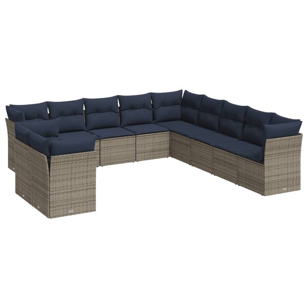vidaXL Salon de jardin 11 Pièces avec coussins gris résine tressée