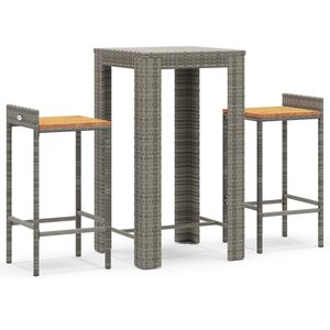 vidaXL Ensemble de bar jardin 3 Pièces gris poly rotin/bois massif acacia