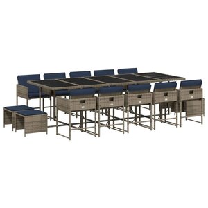 vidaXL Ensemble à manger de jardin 15 Pièces coussins gris résine tressée