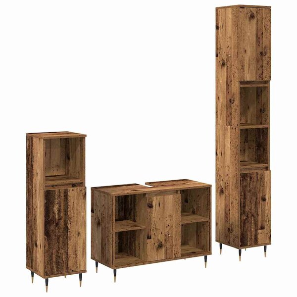 vidaXL Ensemble de mobilier de salle de bain 3 Pièces Bois Ancien