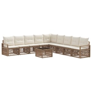 vidaXL Ensemble de canapé de jardin 10 Pièces Beige polyrotin