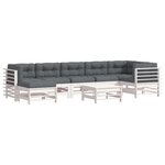 vidaXL Salon de jardin 8 Pièces avec coussins blanc bois massif