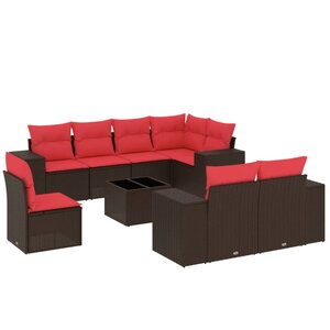vidaXL Salon de jardin avec coussins 9 Pièces marron résine tressée