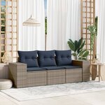 vidaXL Salon de jardin avec coussins 3 Pièces gris résine tressée