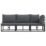 vidaXL Mobilier de jardin avec coussin 3 Pièces Noir Aluminium