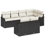 Canapé de jardin 7 pièces avec coussins Noir Poly Rattan