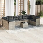 vidaXL Salon de jardin 11 Pièces avec coussins gris clair résine tressée