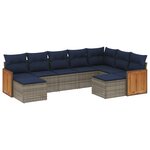 vidaXL Salon de jardin 9 Pièces avec coussins gris résine tressée