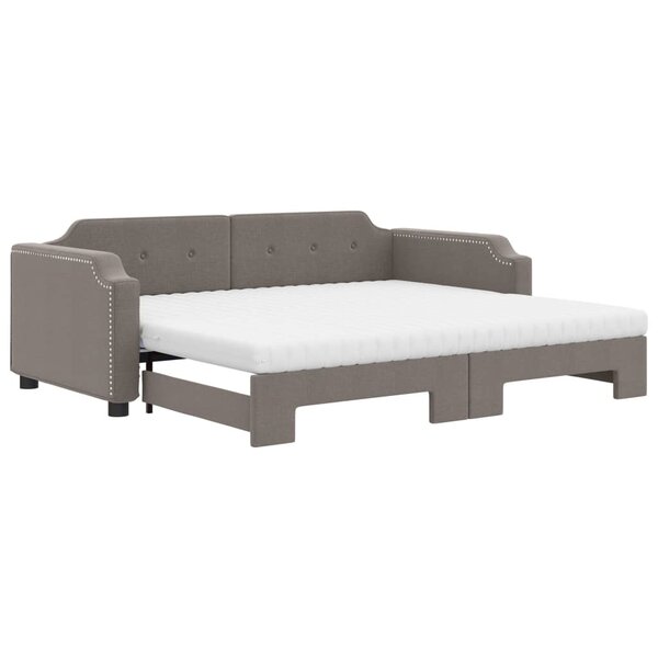 vidaXL Lit de jour avec gigogne et matelas taupe 80x200 cm tissu