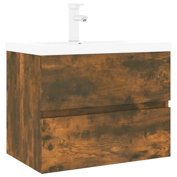 vidaXL Meuble lavabo avec bassin intégré Chêne fumé Bois d'ingénierie