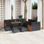 vidaXL Ensemble de canapé de jardin avec coussin 14 Pièces Noir