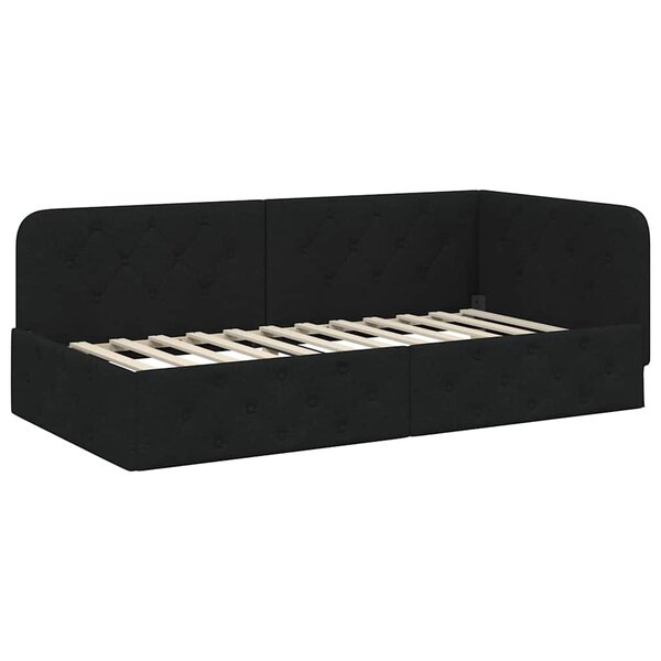 vidaXL Cadre de lit d'angle avec tête de lit Noir 100 x 200 cm tissu