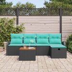 vidaXL Ensemble de canapé de jardin avec coussin 6 Pièces Noir Poly rotin