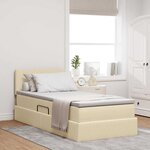 vidaXL Lit avec rangement et LED avec matelas Crème 90 x 190 cm tissu