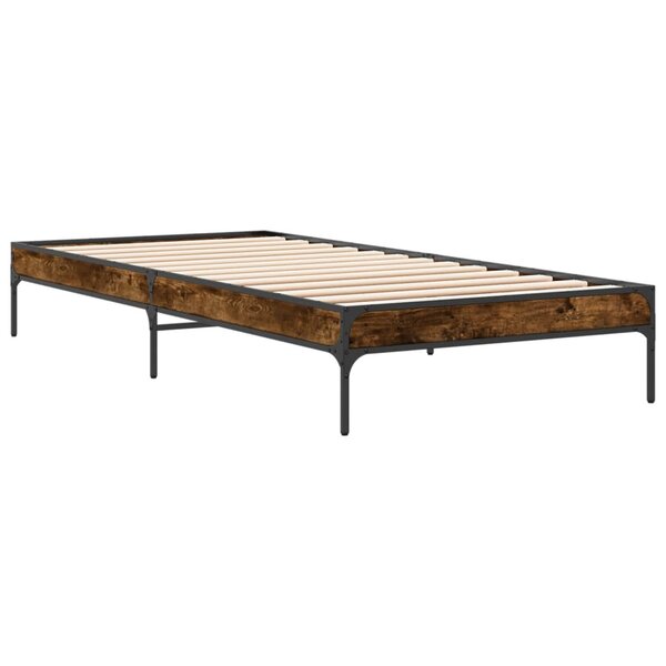 vidaXL Cadre de lit chêne fumé 90x190 cm bois d'ingénierie et métal