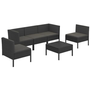 vidaXL Salon de jardin 6 Pièces avec coussins Résine tressée Noir