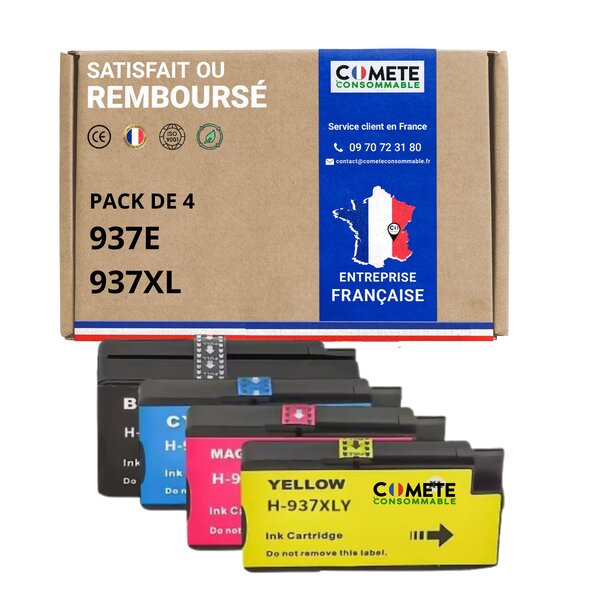 COMETE - 937XL 937e - 4 cartouches d'encre compatibles pour HP 937