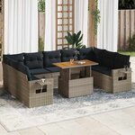 vidaXL Salon de jardin avec coussins 10 Pièces gris résine tressée