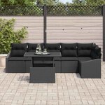 vidaXL Ensemble de canapé de jardin avec coussin 7 Pièces Noir polyrotin