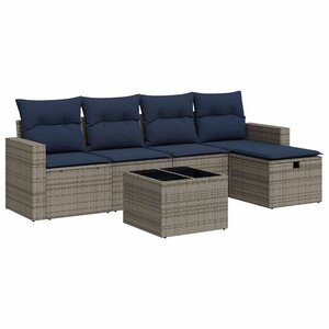 vidaXL Salon de jardin 6 Pièces avec coussins gris résine tressée